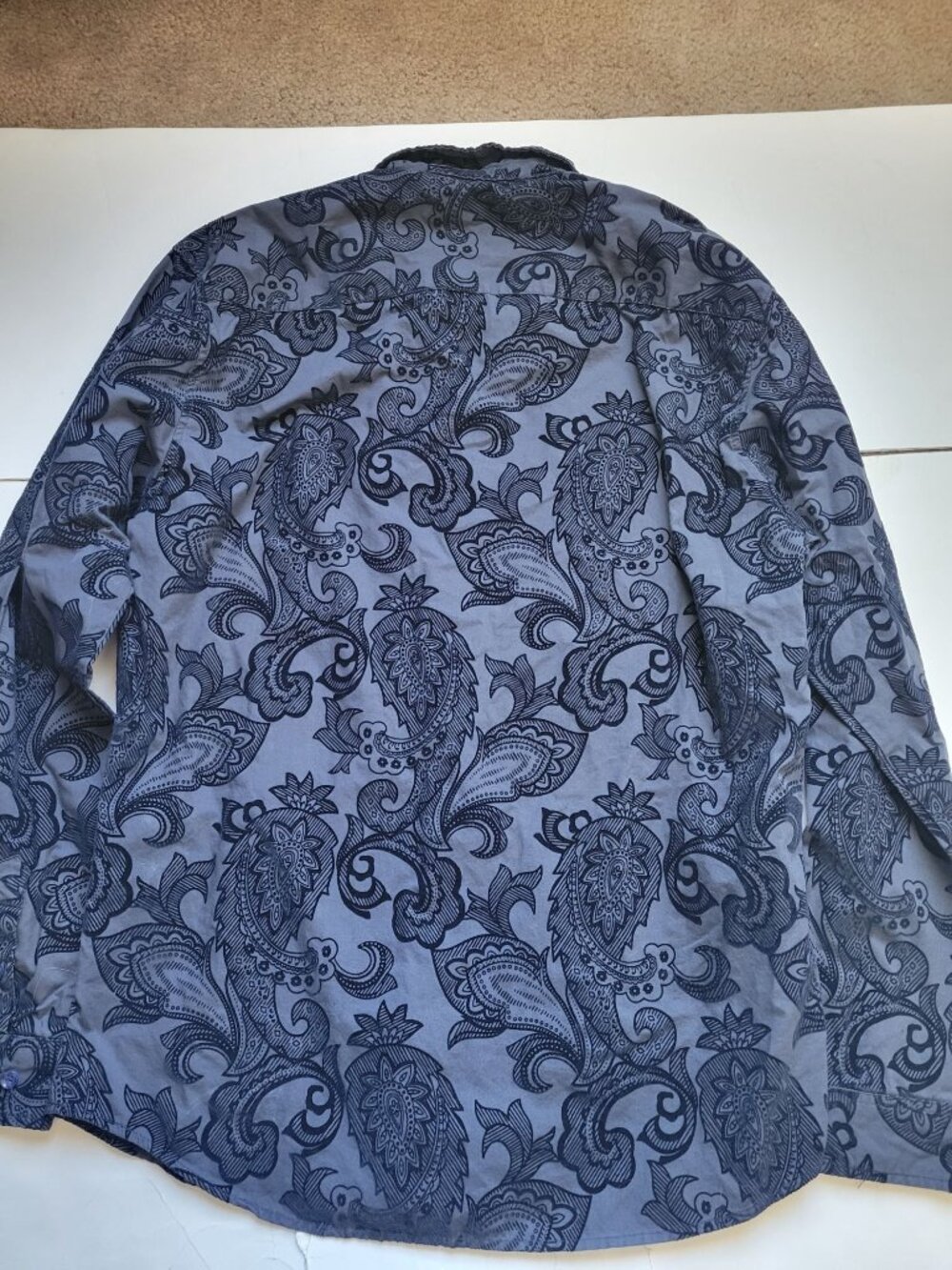 Consequence long sleeve button-up shirt  a dark grey/blue tone flocked velvet XL - Picture 9 of 9